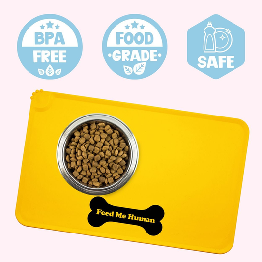 "Feed Me Human" Yellow Dog Food Mat