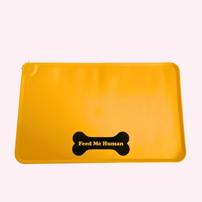 "Feed Me Human" Yellow Dog Food Mat