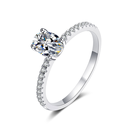 1 Carat Oval Shape Moissanite Engagement Ring in Sterling Silver