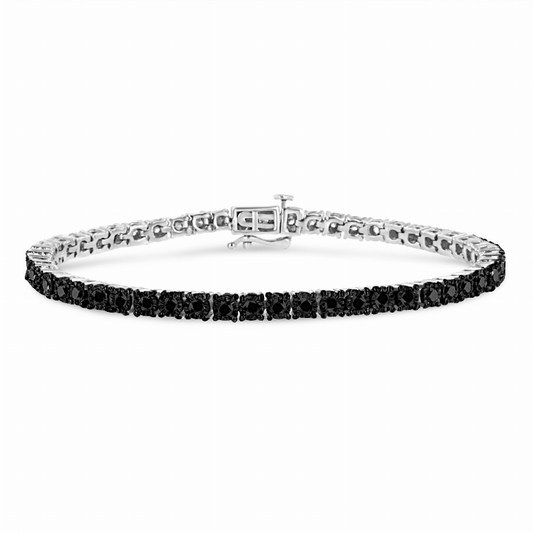 .925 Sterling Silver 3 Carat Total Weight Miracle-Set Treated Black Diamond Round Miracle Plate Tennis Bracelet  - 7.25"