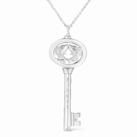 .925 Sterling Silver Diamond Accent Pisces Zodiac Key 18" Pendant Necklace