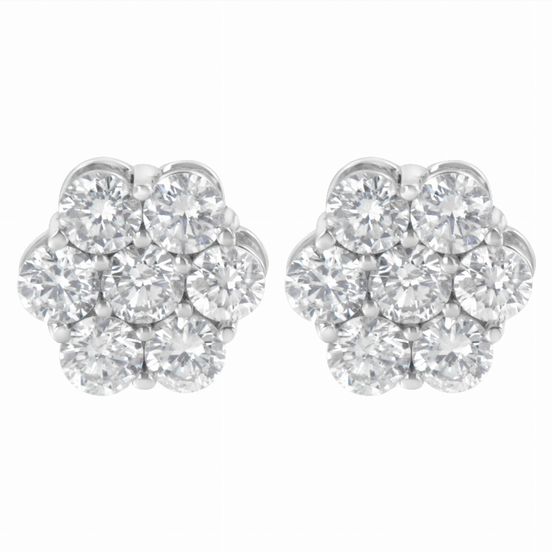 .925 Sterling Silver 2 Carat Total Weight Floral Composite 7 Stone Diamond Stud Earring