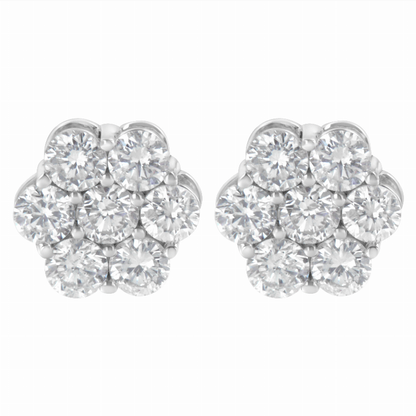 .925 Sterling Silver 2 Carat Total Weight Floral Composite 7 Stone Diamond Stud Earring