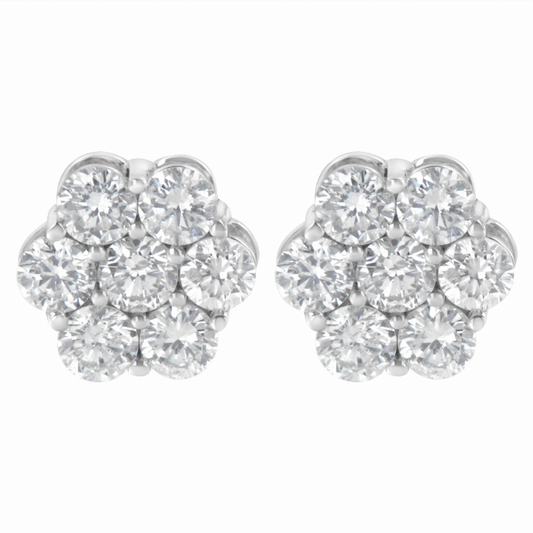 .925 Sterling Silver 2 Carat Total Weight Floral Composite 7 Stone Diamond Stud Earring