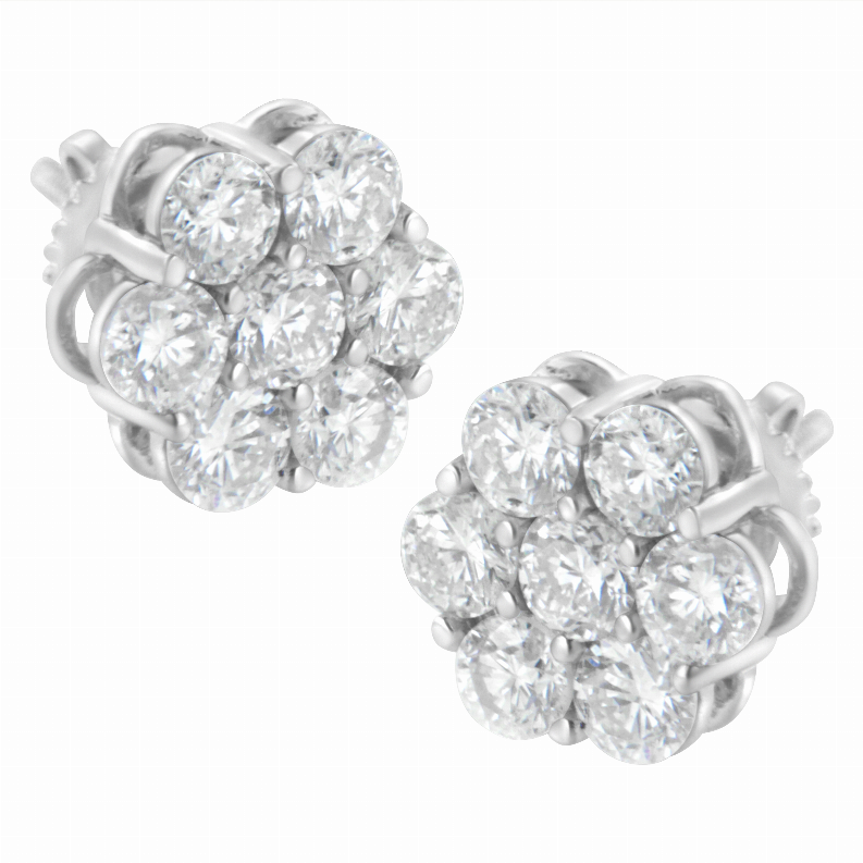 .925 Sterling Silver 2 Carat Total Weight Floral Composite 7 Stone Diamond Stud Earring