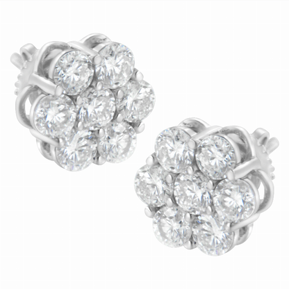 .925 Sterling Silver 2 Carat Total Weight Floral Composite 7 Stone Diamond Stud Earring