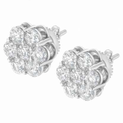 .925 Sterling Silver 2 Carat Total Weight Floral Composite 7 Stone Diamond Stud Earring