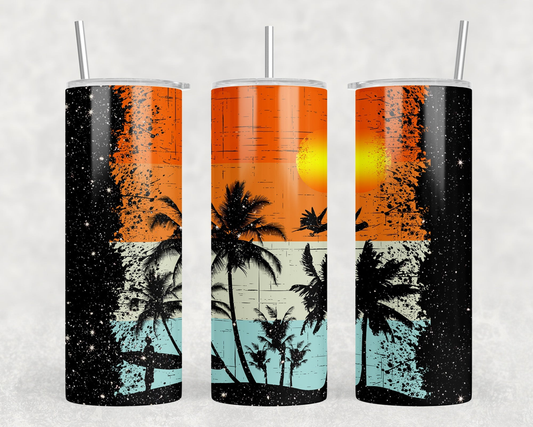 Beach - 20 oz Steel Skinny Tumbler - Optional Blue Tooth Speaker - Speaker Color will Vary