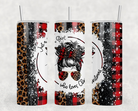 Just A Girl Who Loves Christmas|Skinny Tumbler|Optional Bluetooth Speaker| Speaker Color Varies