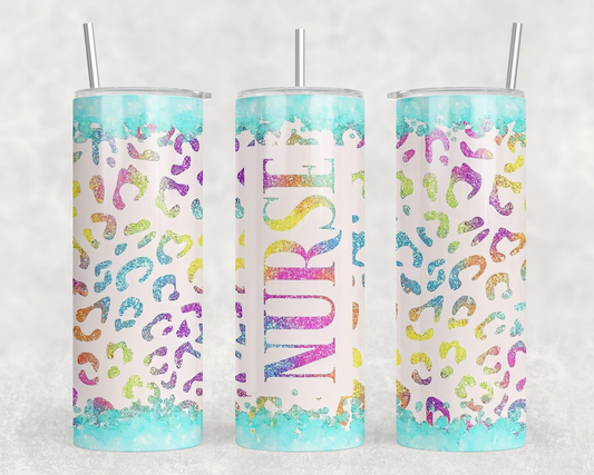 Leopard Print Nurse|Skinny Tumbler|Optional Bluetooth Speaker| Speaker Color Varies