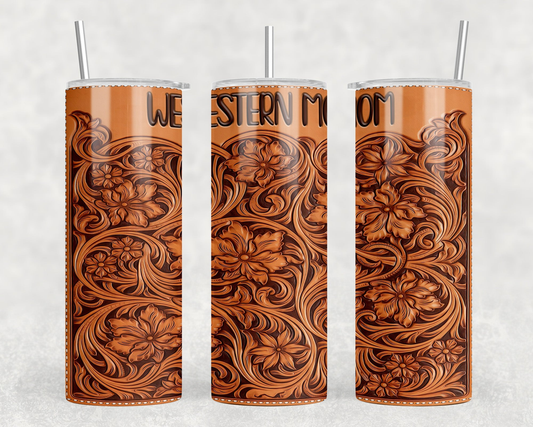 faux leather Western Mom|Skinny Tumbler|Optional Bluetooth Speaker| Speaker Color Varies