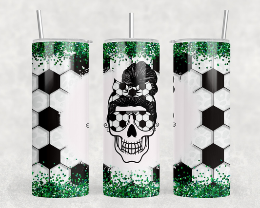 Soccer Skull|Skinny Tumbler|Optional Bluetooth Speaker| Speaker Color Varies