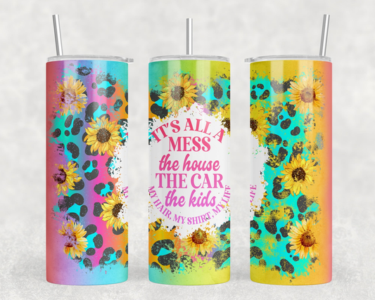 It's All A Mess|Skinny Tumbler|Optional Bluetooth Speaker| Speaker Color Varies