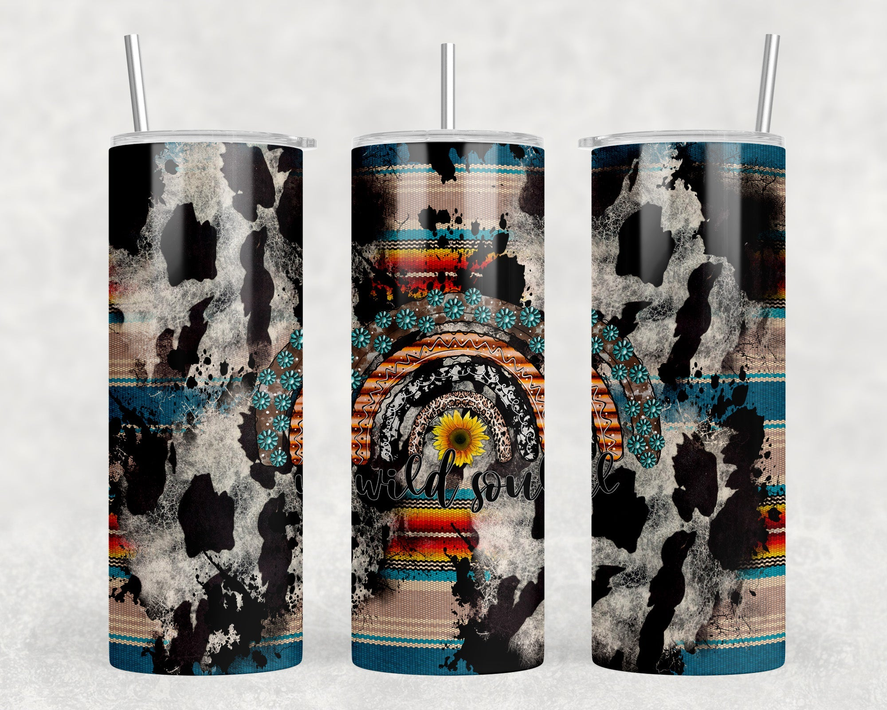 Serape faux cowhide Rainbow|Skinny Tumbler|Optional Bluetooth Speaker| Speaker Color Varies