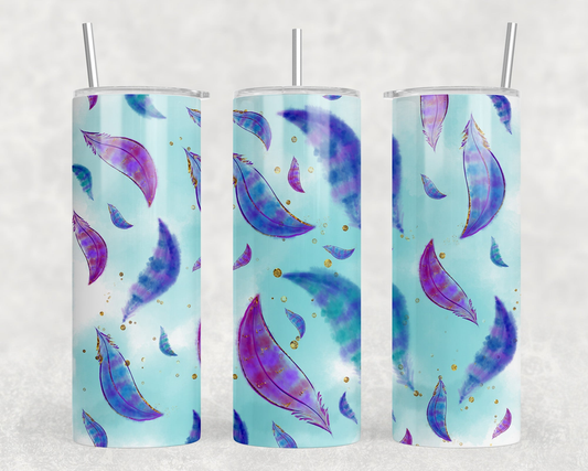 Feathers|Skinny Tumbler|Optional Bluetooth Speaker| Speaker Color Varies