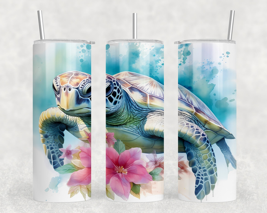 Sea Turtle|Skinny Tumbler|Optional Bluetooth Speaker| Speaker Color Varies