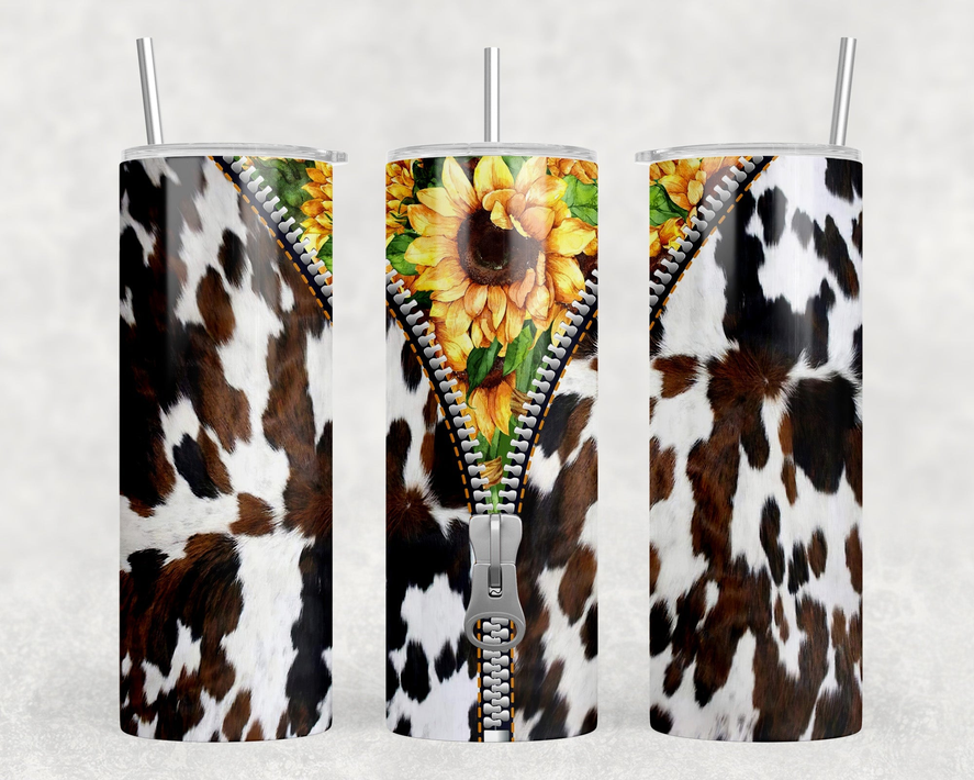 faux cowhide Sunflower|Skinny Tumbler|Optional Bluetooth Speaker| Speaker Color Varies