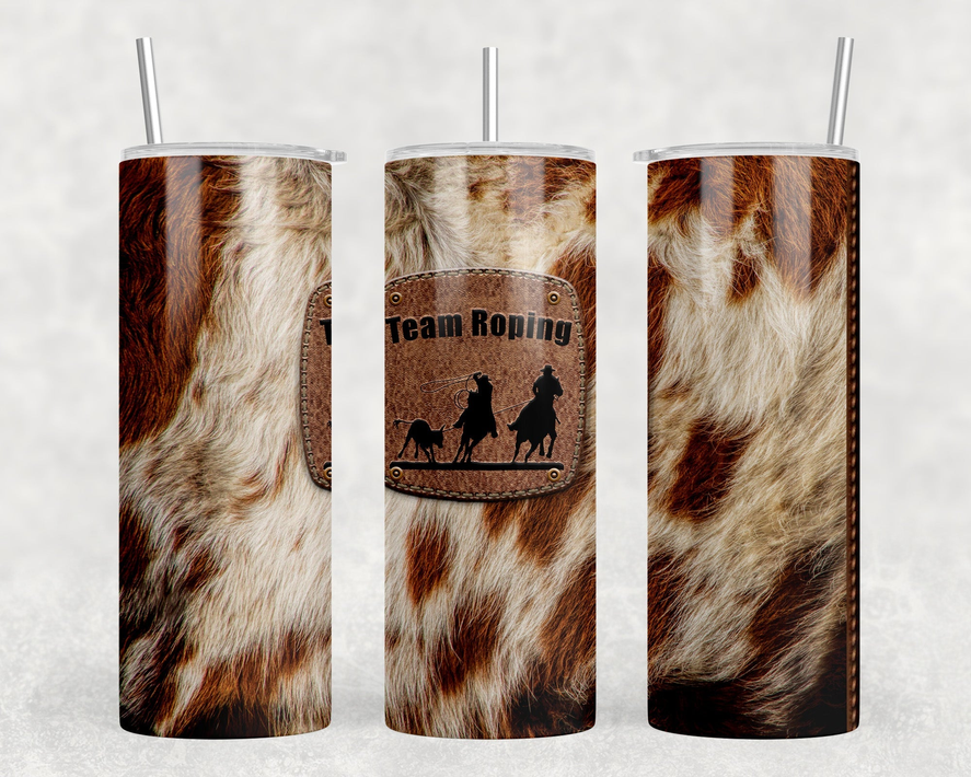 faux cowhide Team Roping|Skinny Tumbler|Optional Bluetooth Speaker| Speaker Color Varies