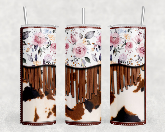 faux cowhide Floral faux leather Fringe|Skinny Tumbler|Optional Bluetooth Speaker| Speaker Color Varies