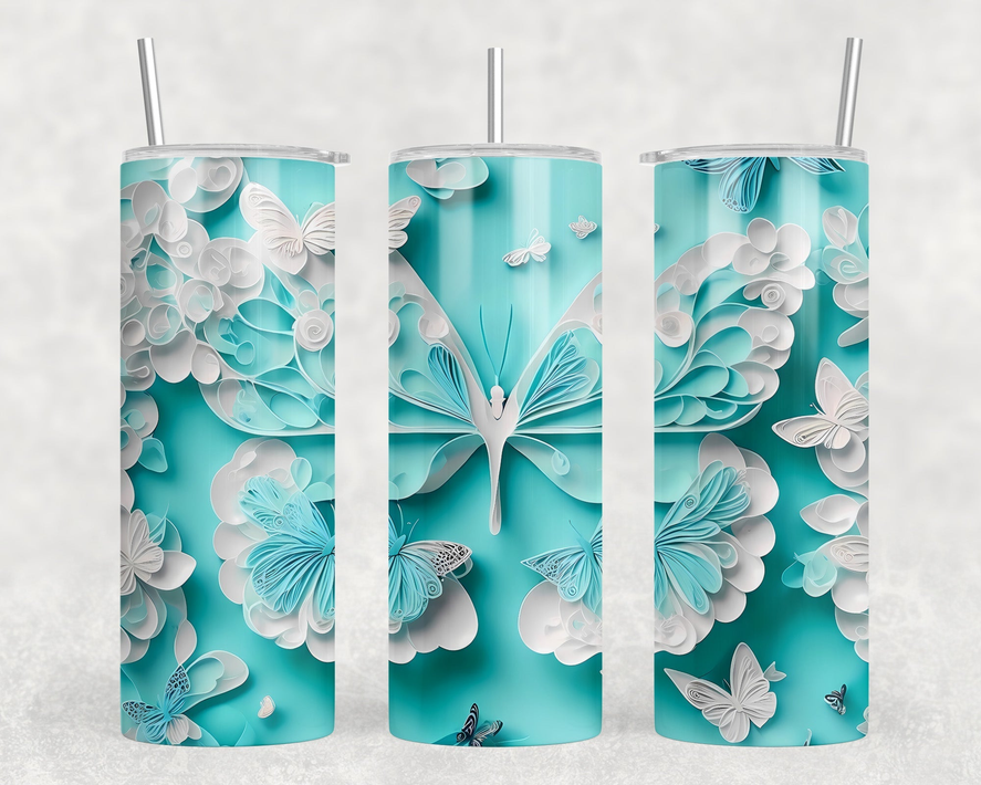 Butterfly|Skinny Tumbler|Optional Bluetooth Speaker| Speaker Color Varies