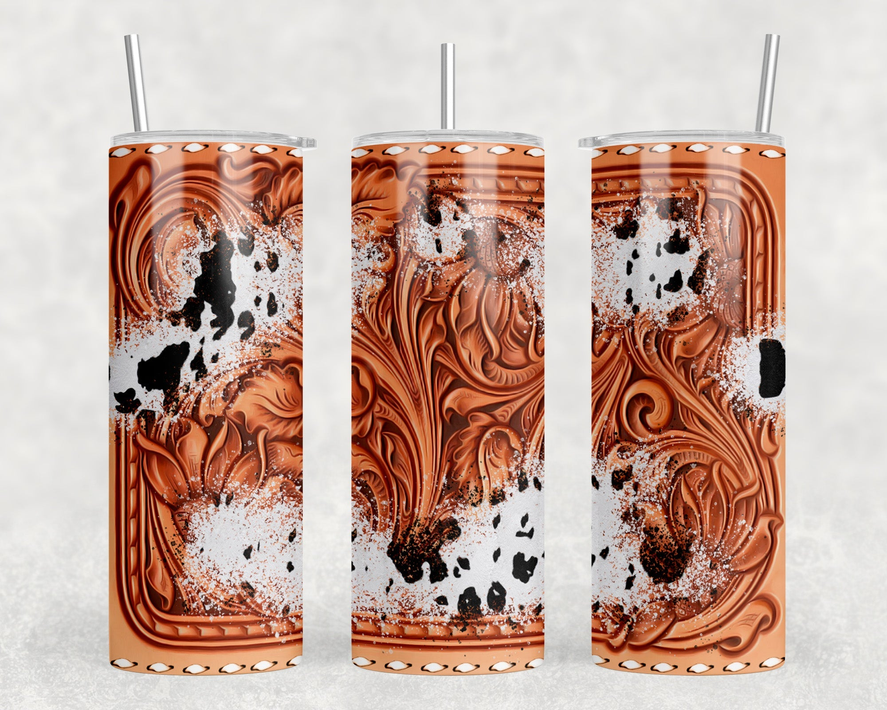 Cow Print faux leather|Skinny Tumbler|Optional Bluetooth Speaker| Speaker Color Varies