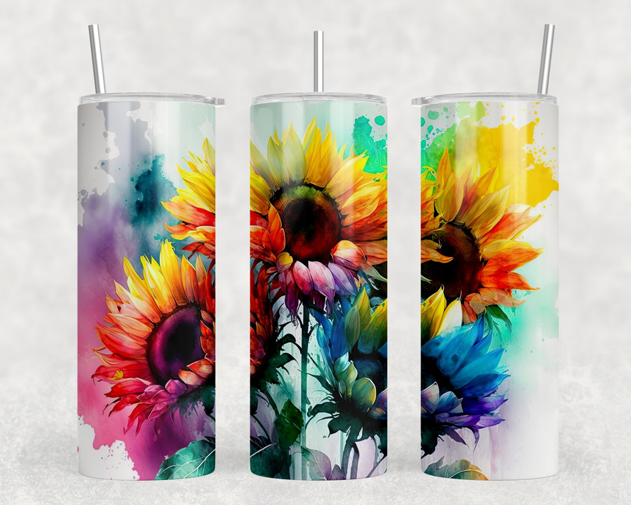 Watercolor Sunflower|Skinny Tumbler|Optional Bluetooth Speaker| Speaker Color Varies