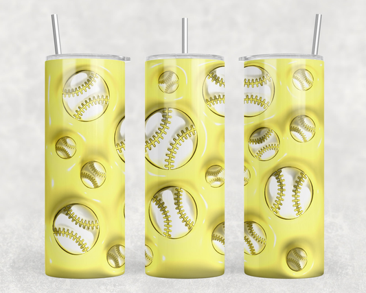 Yellow Baseball|Skinny Tumbler|Optional Bluetooth Speaker| Speaker Color Varies