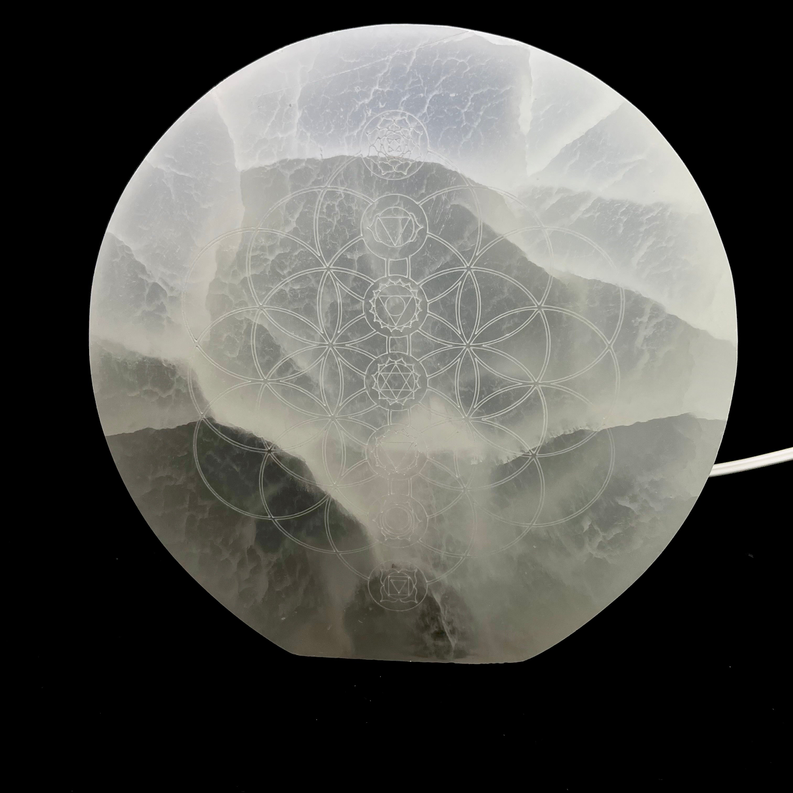 *Selenite | Flower of Life Chakra Lamp | Morocco