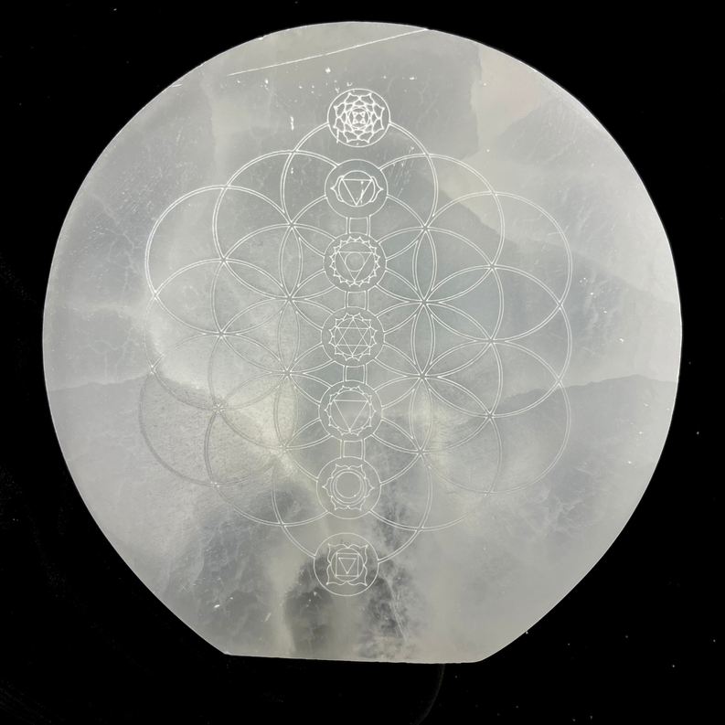 *Selenite | Flower of Life Chakra Lamp | Morocco