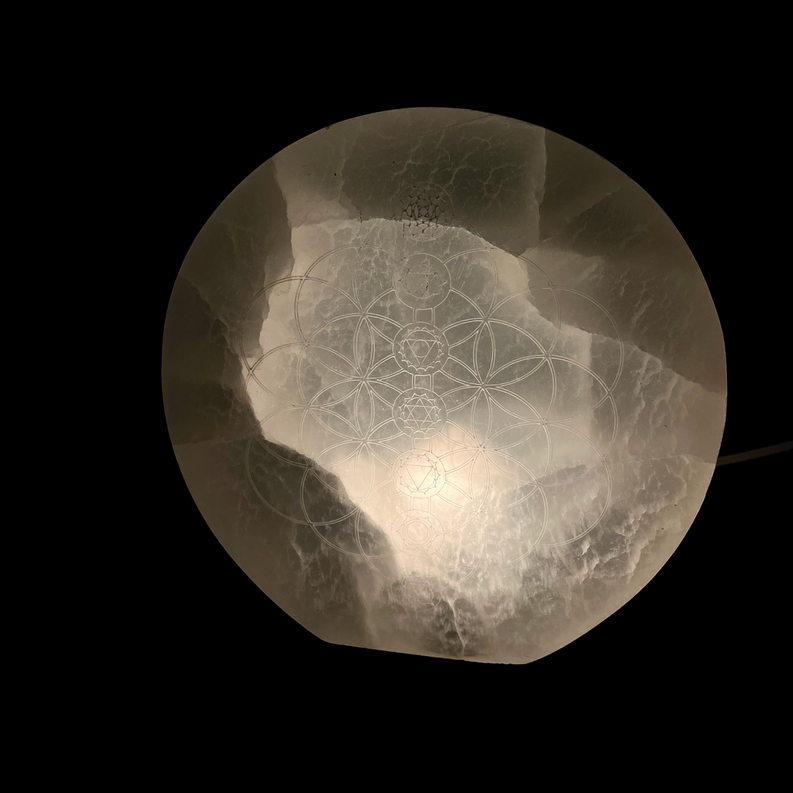 *Selenite | Flower of Life Chakra Lamp | Morocco