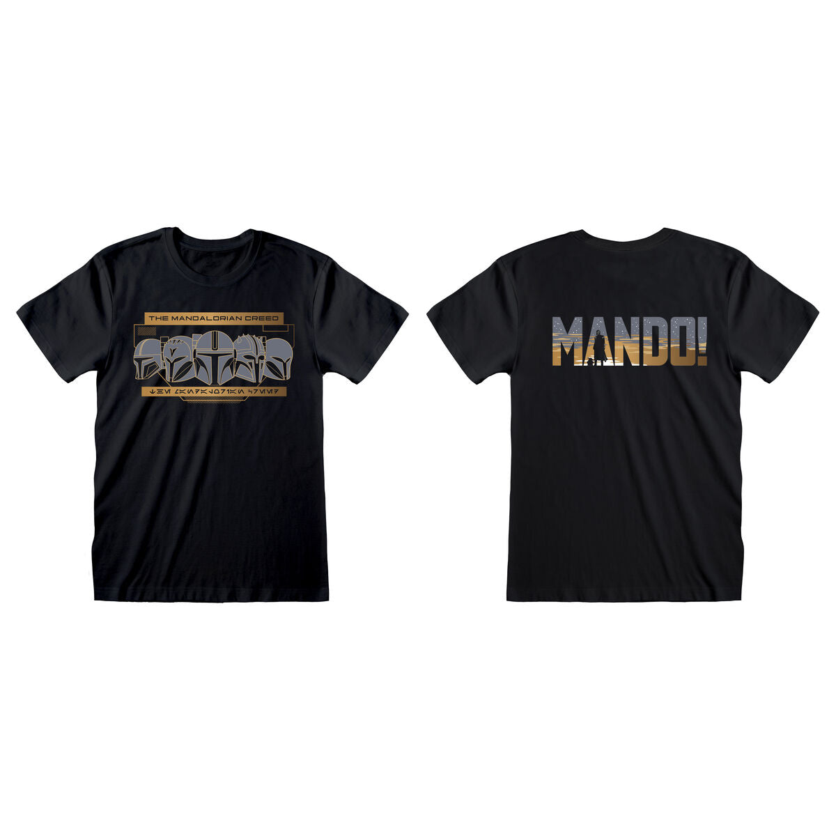 Short Sleeve T-Shirt The Mandalorian Row of Helmets Black Unisex