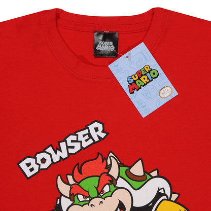 Child's Short Sleeve T-Shirt Super Mario Bowser Text Red