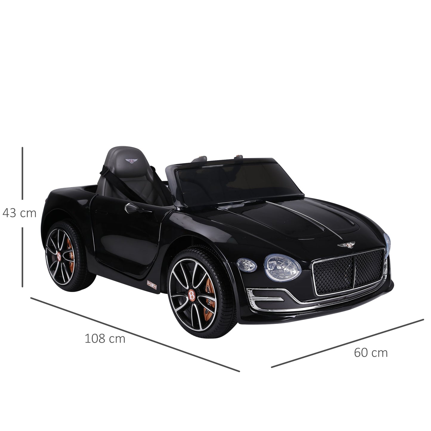 Electric Ride-on Car w/ LED Lights Music Parental Remote Control Black