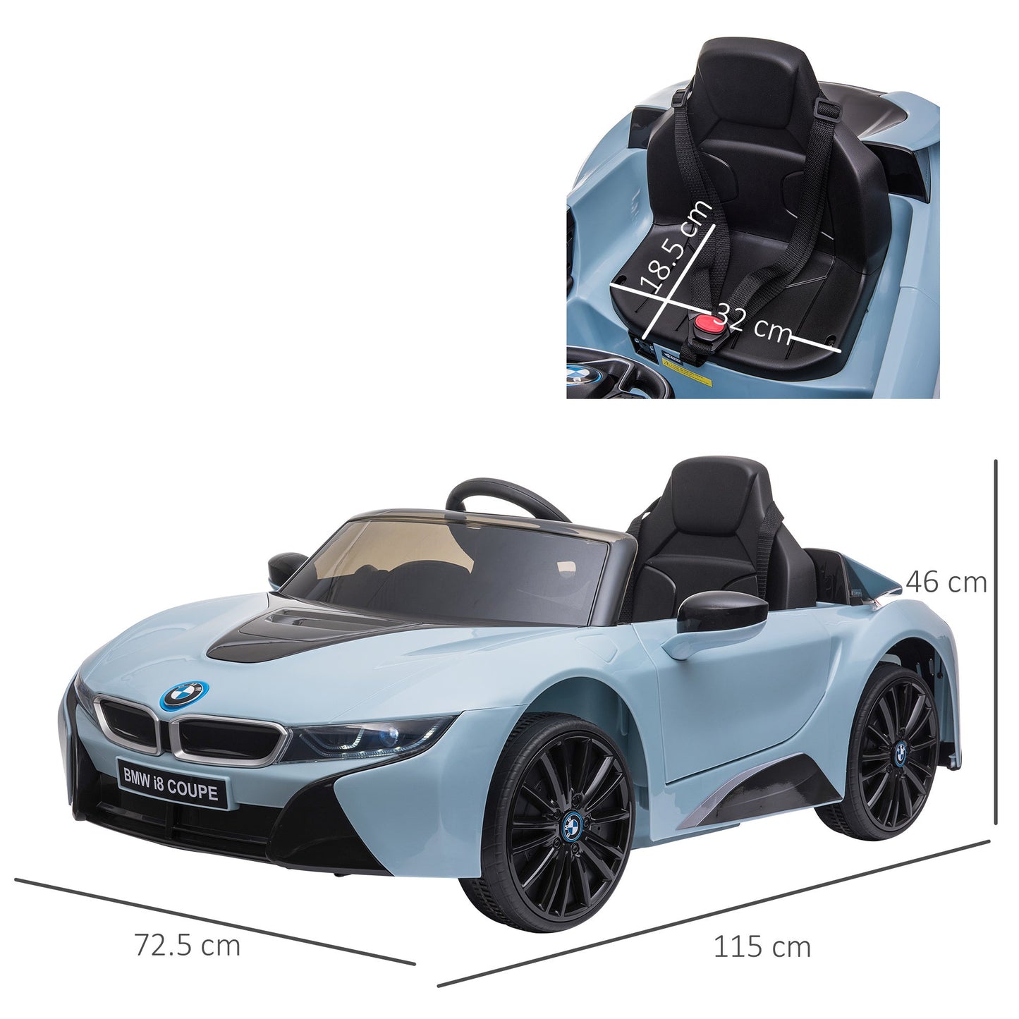 Licensed BMW I8 Coupe Kids Ride-On Car 6V w/ Remote Lights Horn Music