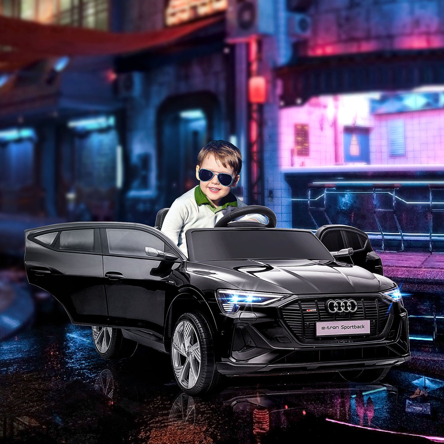 12V Kids Electric Ride-On Car/ w Remote Control, Lights, Music - Black