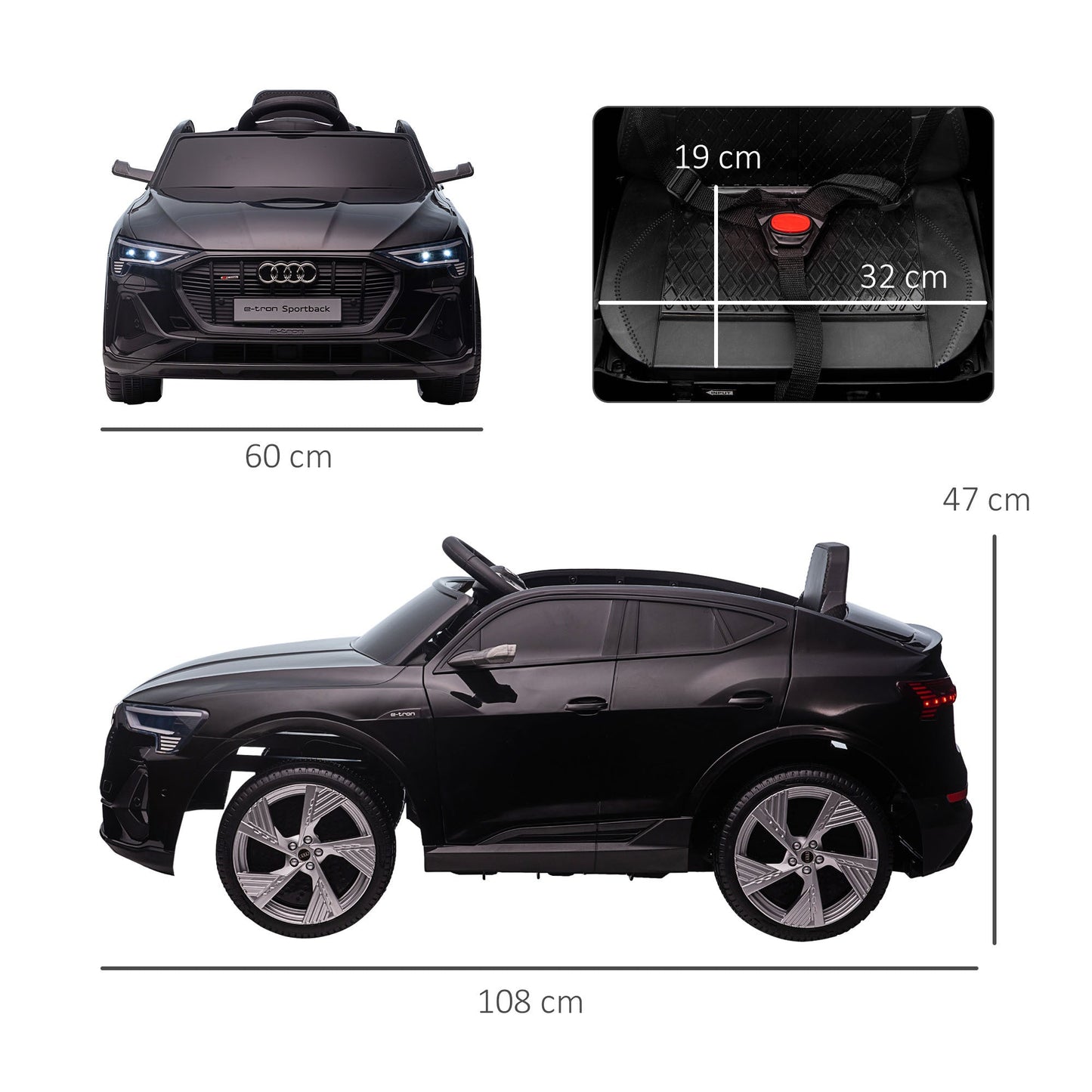 12V Kids Electric Ride-On Car/ w Remote Control, Lights, Music - Black