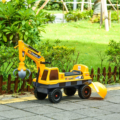 No Power Ride on Excavator Digger Music Light for 2-3 Years Old Yellow HOMCOM