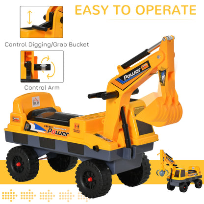 No Power Ride on Excavator Digger Music Light for 2-3 Years Old Yellow HOMCOM