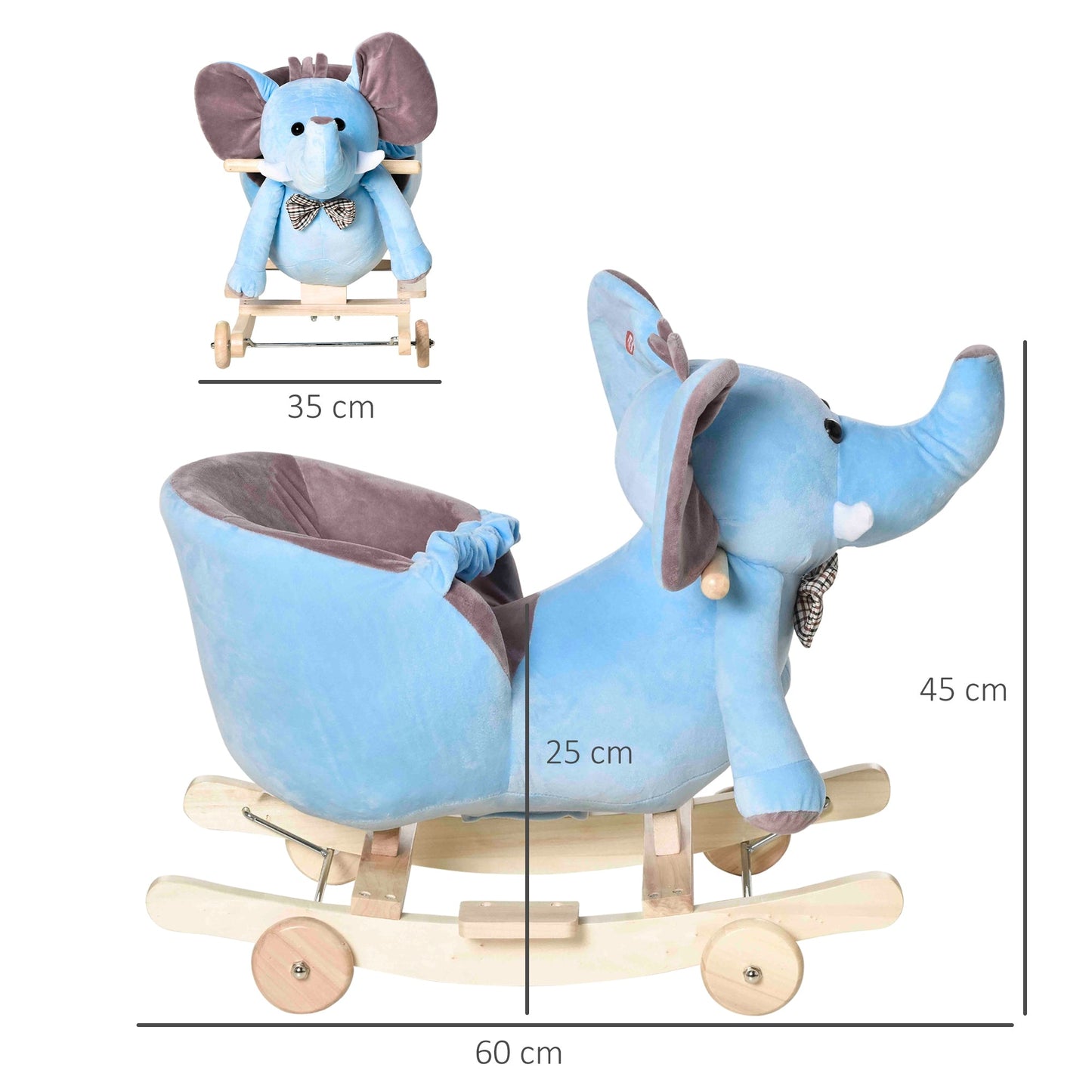 2-in-1 Baby Rocking Horse Ride On Elephant W/ Wheels Music, Blue