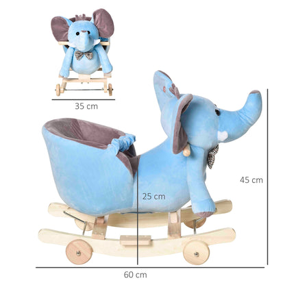 2-in-1 Baby Rocking Horse Ride On Elephant W/ Wheels Music, Blue