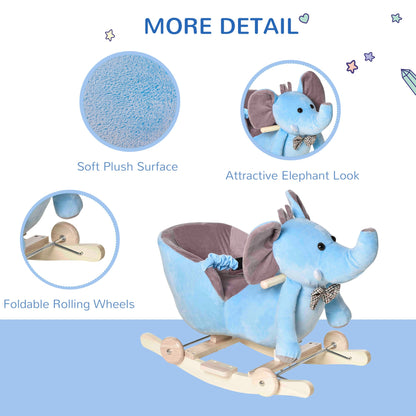 2-in-1 Baby Rocking Horse Ride On Elephant W/ Wheels Music, Blue