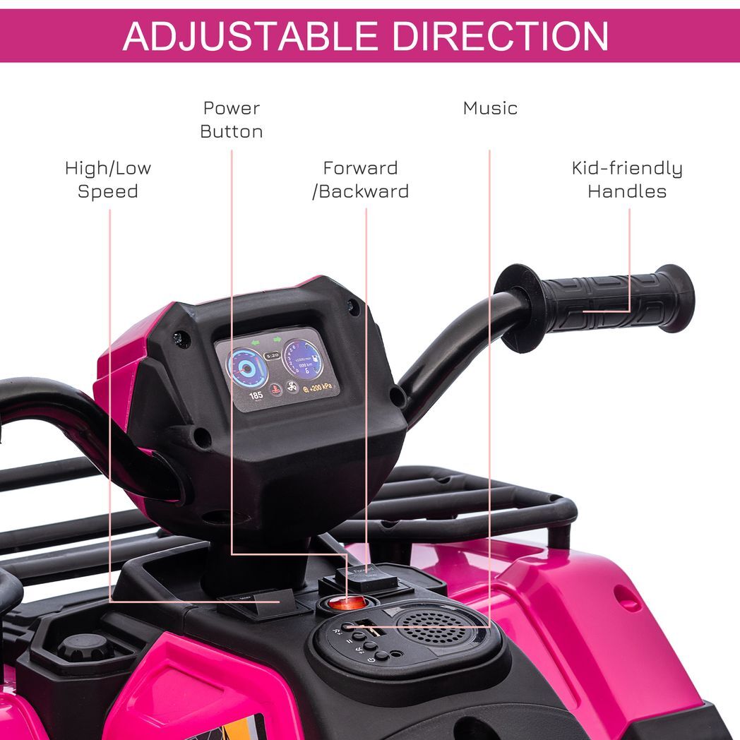 HOMCOM 12V Electric Quad Bike for Kids w/ LED Headlights, Music - Pink