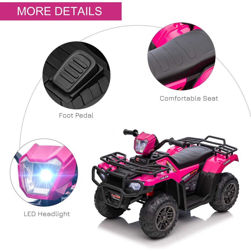 HOMCOM 12V Electric Quad Bike for Kids w/ LED Headlights, Music - Pink