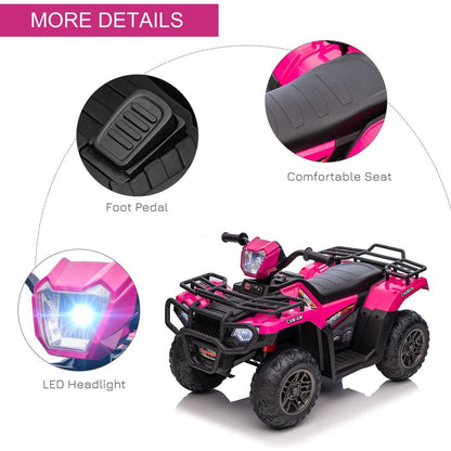 HOMCOM 12V Electric Quad Bike for Kids w/ LED Headlights, Music - Pink