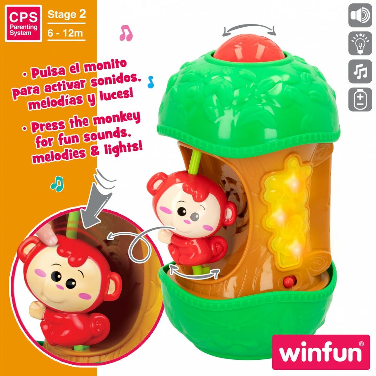 Interactive Toy for Babies Winfun Monkey 11,5 x 20,5 x 11,5 cm (6 Units)