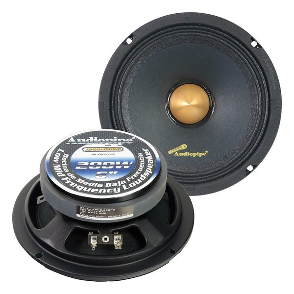 Audiopipe Low Mid Frequency Loudspeaker 6" 200W Max Each - Gold Bullet Dust Cap