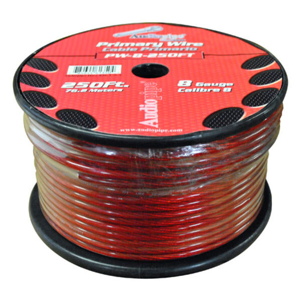 POWER WIRE AUDIOPIPE 8GA 250' RED